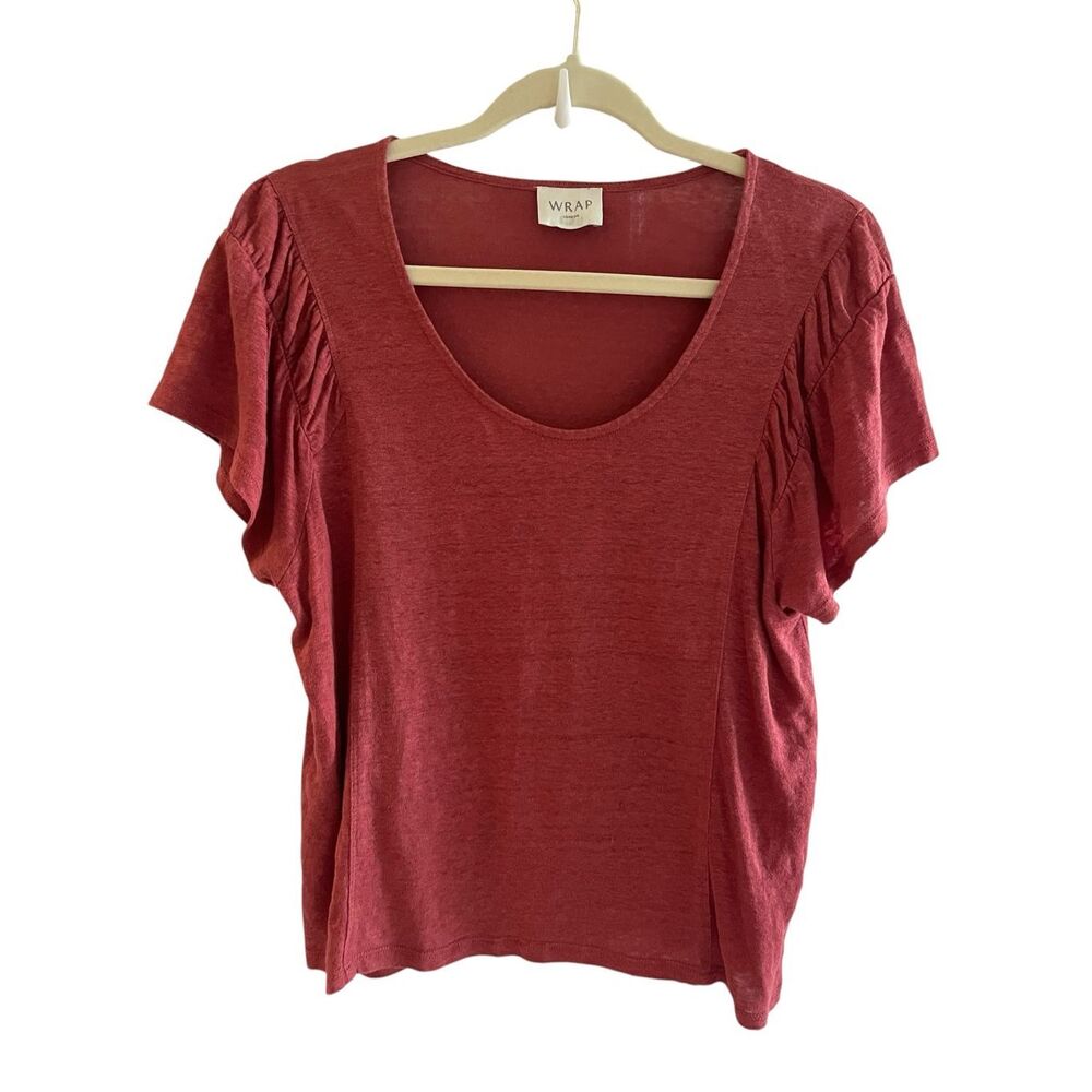 Wrap London Linen Wine Red Short Sleeve Top Women’s Size 6, Small Minimalist